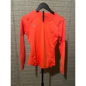Mizuno Performance Long Sleeve V Neck Athletic Shirt Women XS Orange